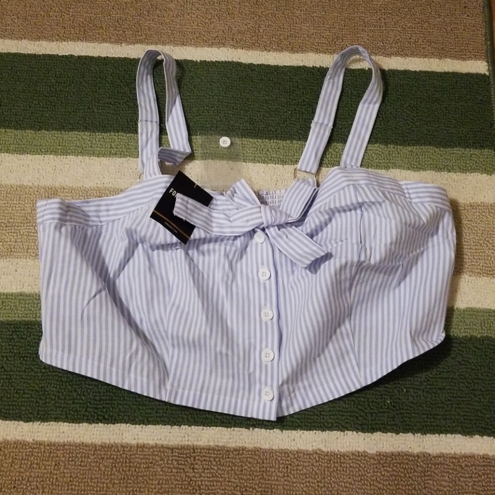 Blue and white pinstripe top